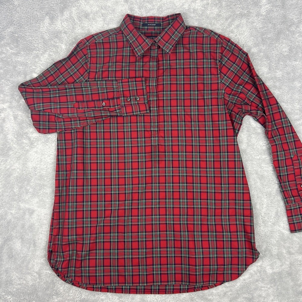 Lands End Womens Tunic Top 12 Petite Holiday Tartan Plaid Classic Preppy